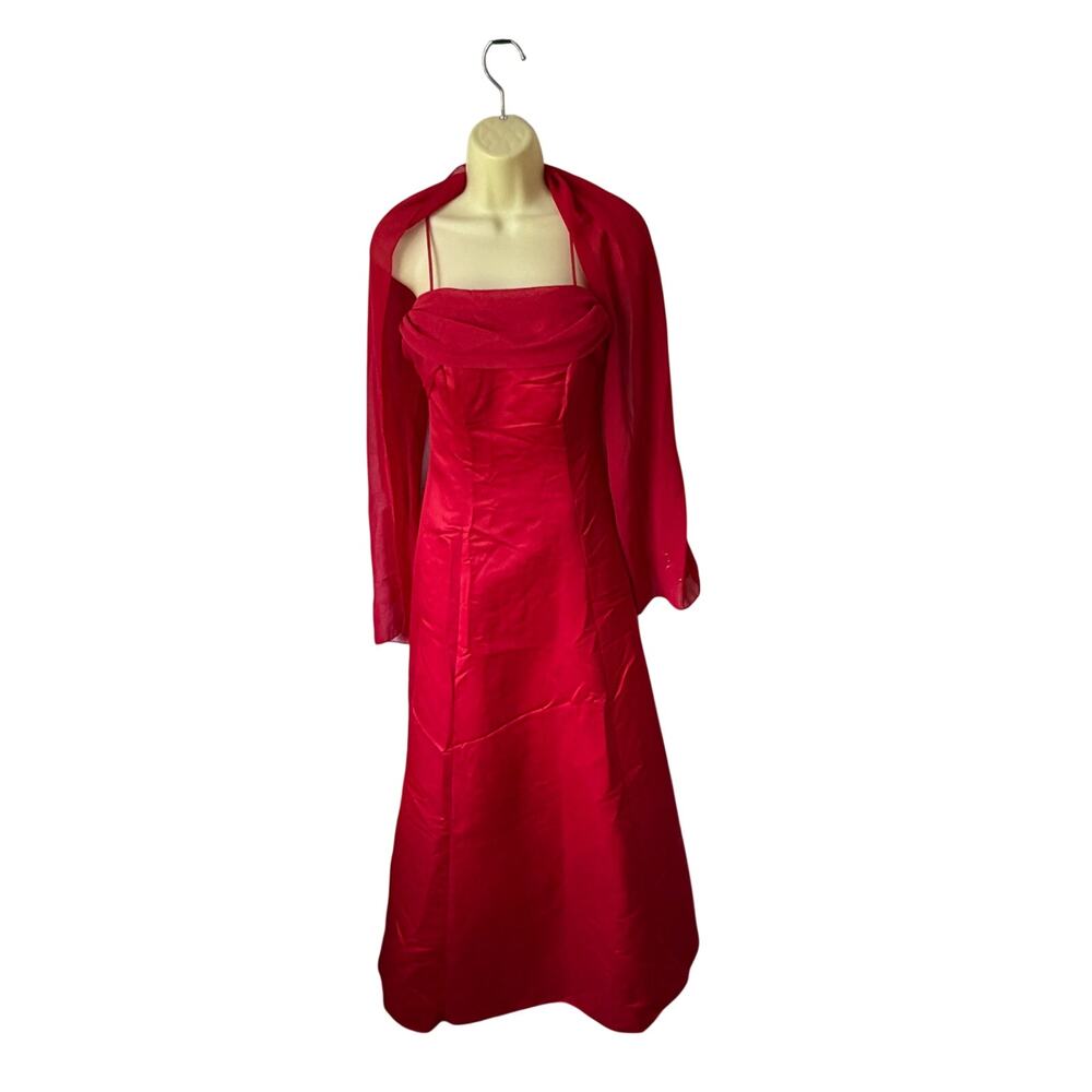 Fiesta Red 90s Vintage Gown with Matching Shawl/Scarf
